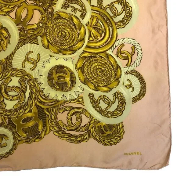 CHANEL CC Logo Pink 100% Silk Jewelry Print Scarf - Picture 6 of 12